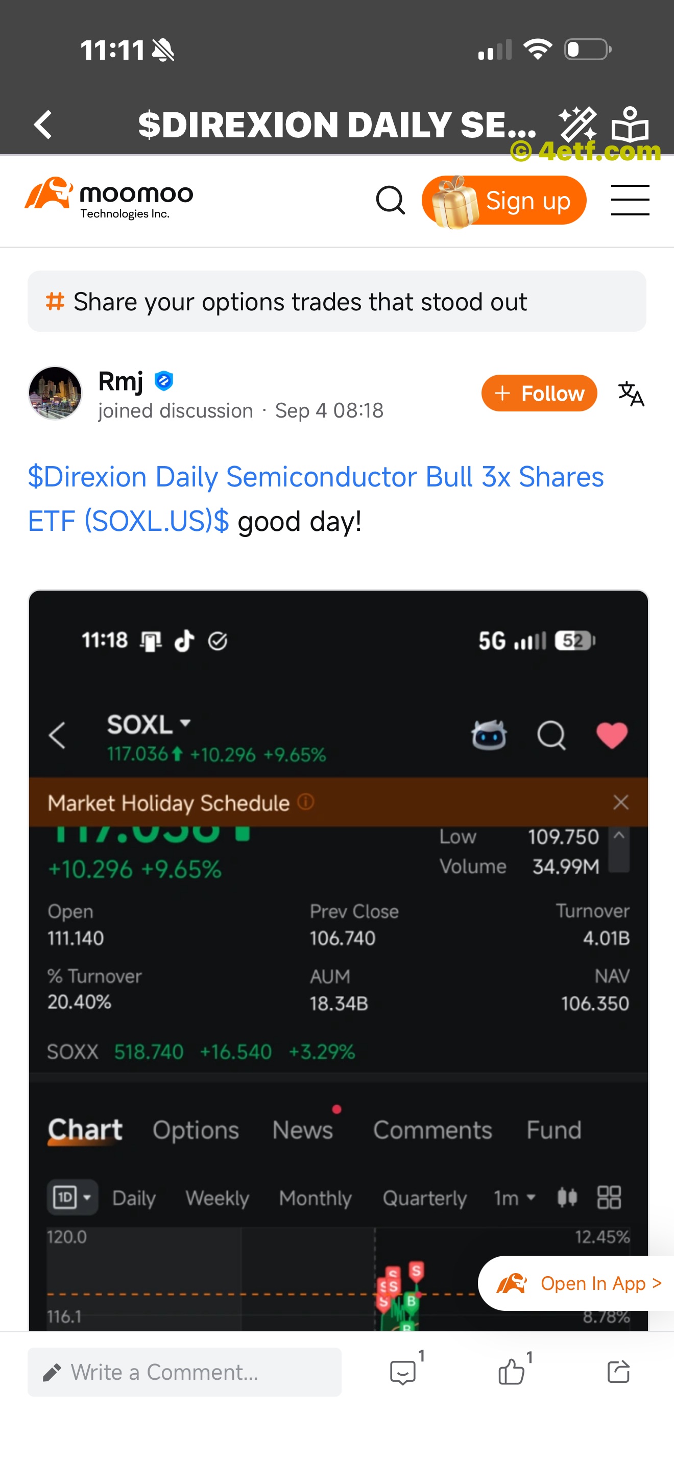 An ETFon market-news article opened in the app